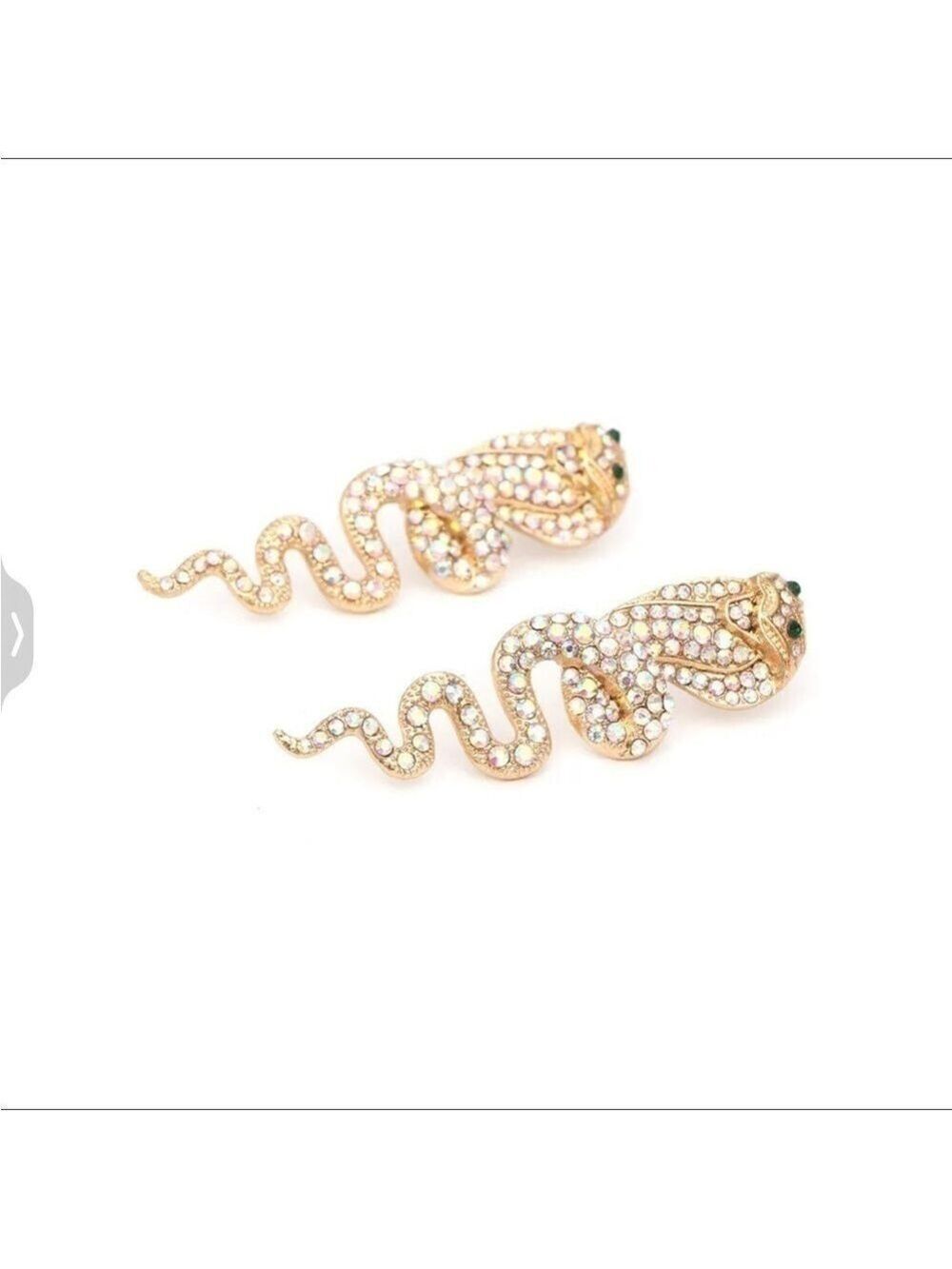 Betsey Johnson Gold Cobra Rhinestone Stud Earrings - Picture 3 of 6